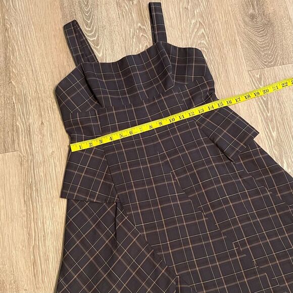 BCBGMAXAZRIA Navy Brown Plaid Apron Square Neck Asymmetrical Dress 8 M - Picture 9 of 15